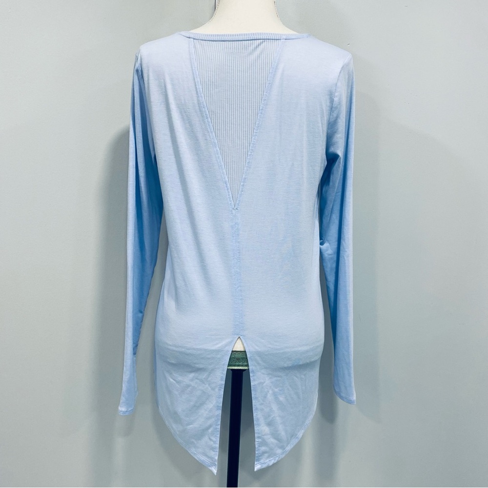 ATHLETA S Light Blue Essence Semi Fit Long Sleeve Split Back Activewear T-Shirt